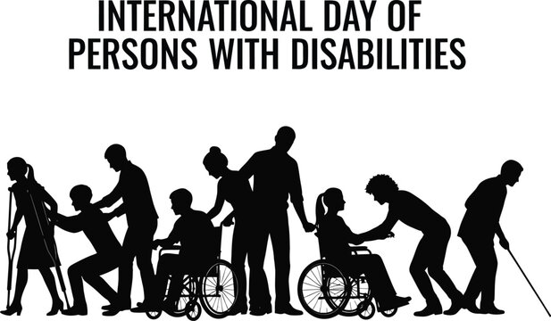 Silhouette of people with disabilities supporting each other for international day of persons with disabilities isolated