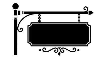 A black silhouette of an empty vintage hanging sign on a white background.