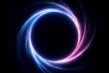 Swirling Neon Ring of Blue and Pink Light on Black Background abstract circle