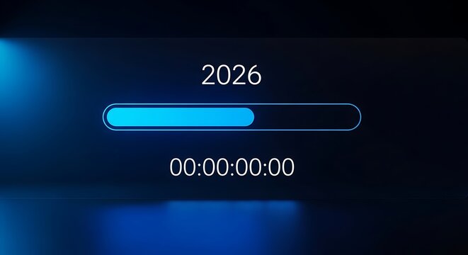 Countdown to 2026 a digital display showcases the anticipation for the upcoming year, with a progress bar indicating the time left and a timer ticking down to the momentous occasion