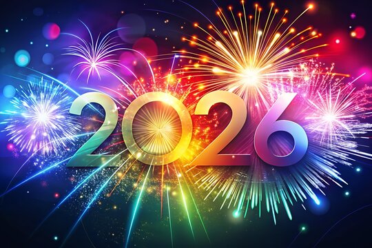 Vibrant new year 2026 fireworks display illuminates the night sky