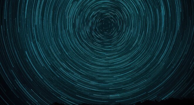 Night sky star trails capture Earth's rotation as luminous concentric circles