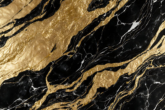 Rich Black Marble with Bold Streaks of Textured Gold golden
