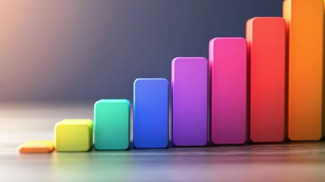 Colorful bars rising in a row, representing growth and progress