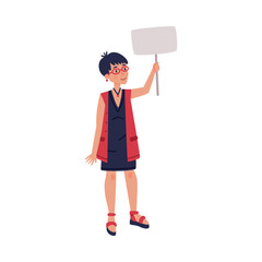 Woman Character with Empty Placard and Banner Vector Illustration