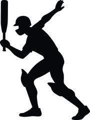 Dynamic Cricket Batsmen Playing In Action silhouette Vector illustration