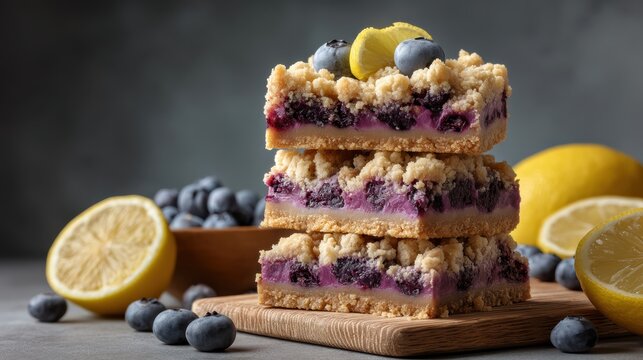 Rustic lemon blueberry crumble bars