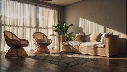 Rattan furniture living room interior