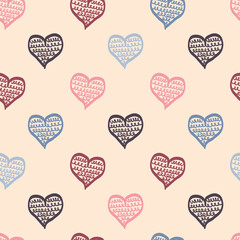 Doodle Heart Repeat Pattern – Beige Background
