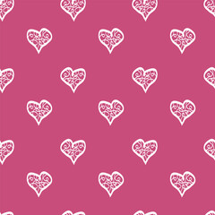 Romantic Doodle Heart Pattern – White on Pink