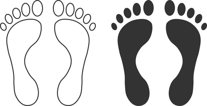 A pair of footprints in solid black, and line art style on a transparent background