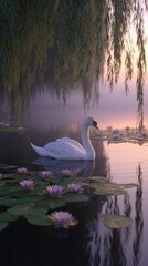 swan on the lake illustration made with Generative AI	