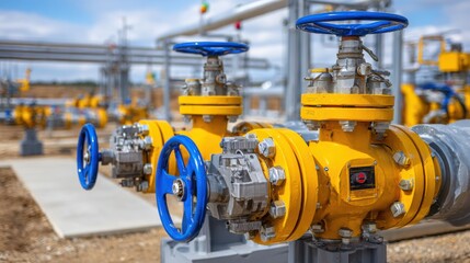 Industrial gas valves in operation at a facility during daytime
