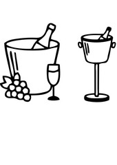 Vector icons of champagne buckets with bottles inside, flat style, festive celebration design