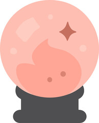   Minimalist flat illustration of a pink crystal ball on a dark base, symbolizing fortune telling,...