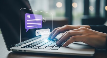 A person using a laptop with an ai chatbot interface, showcasing the interaction between humans and artificial intelligence technology