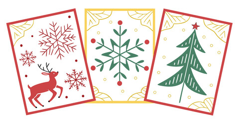 Adobe IlluSet of Christmas Cards with Festive Elements – Holiday Greeting Card Collection Featuring Snowflakes, Ornaments, Trees, and Winter Decorations for Seasonal Design and Celebratstrator Artwork