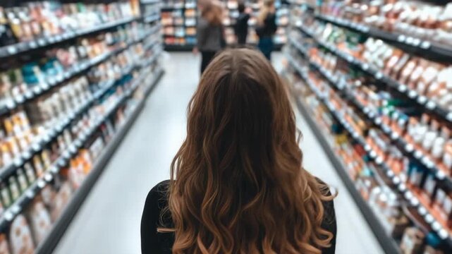 Shopping in a grocery store with a focus on food options
