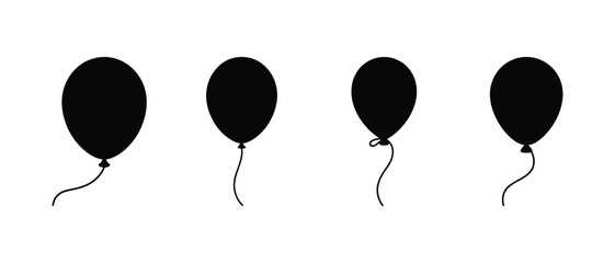 Black balloons silhouette with strings on clean background