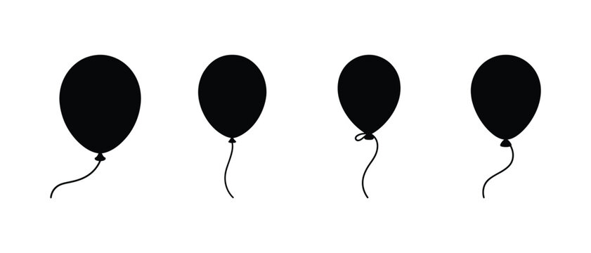 Black balloons silhouette with strings on clean background