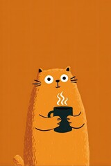 Orange cat drinking a hot beverage illustration made with Generative AI 