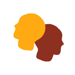 Minimalist two-person heads facing opposite sides, hand-drawn vector illustration.