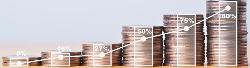 Rising stack of coins illustrates financial growth and investment success