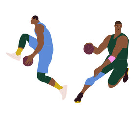 Athletes play basketball. Flat graphic vector illustration isolated on white background.
