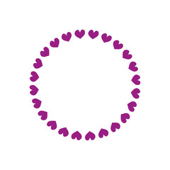 Obraz premium Cute round wreath with purple hearts isolated on white background.