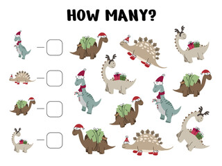 Christmas Dinosaur Counting Worksheet for Kids