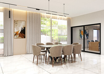 Modern Interior Dining room design and dining table.