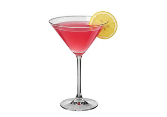 Refreshing pink martini cocktail garnished with lemon slice ready to serve