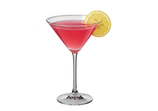 Refreshing pink martini cocktail garnished with lemon slice ready to serve