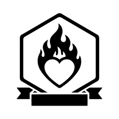 Vector art of heart in flame on a hexagon