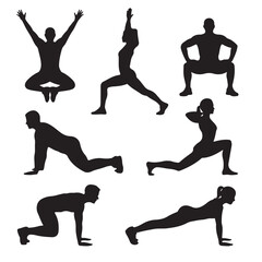 Yoga poses silhouette, meditation and exercise,