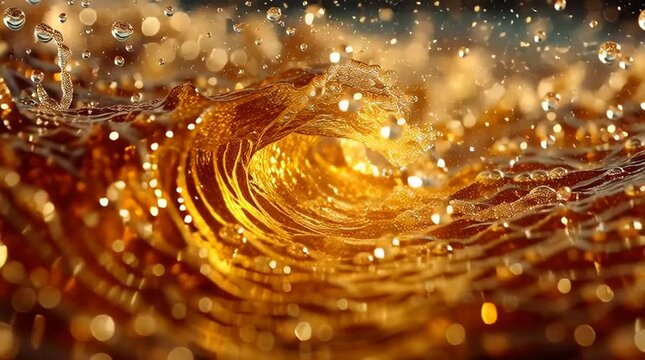 Beer bubbles and foams in an unusual wave. An unusual image for a beer advertisement.