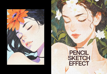 Pencil Sketching Poster Photo Effect Mockup