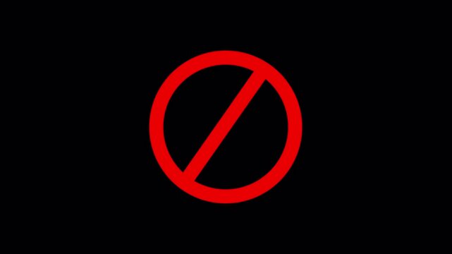 Prohibition sign illustration on a transparent background. Not Allowed and stop sign animation, Do Not red warning sign with alpha channel 4k video.