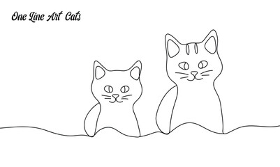 one line art drawing two cats, two cats vector with continuous single one line art drawing, new minimalist design minimalism animal pet of cat illustration