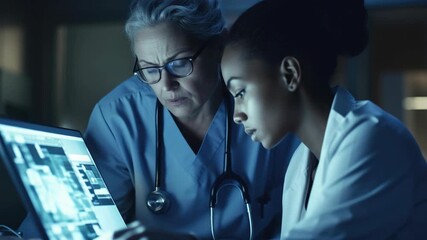 Two doctors examining patient files in an emergency room - Powered by Adobe