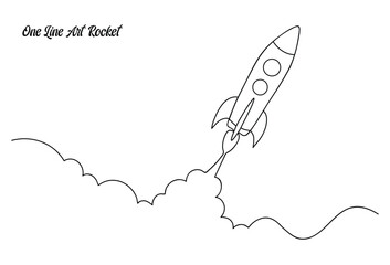 Continuous line rocket drawing, Minimalist space rocket art, One line spacecraft illustration, Continuous outline rocket vector, Simple launch rocket design, Modern minimal rocket sketch © MST
