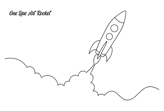 Continuous line rocket drawing, Minimalist space rocket art, One line spacecraft illustration, Continuous outline rocket vector, Simple launch rocket design, Modern minimal rocket sketch