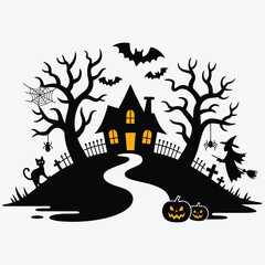 Spooky Haunted House Silhouette Vector