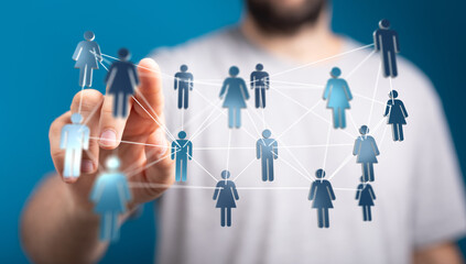 Abstract concept of interconnected people. Network of human figures. Symbol of communication, networking, social media, community and teamwork.