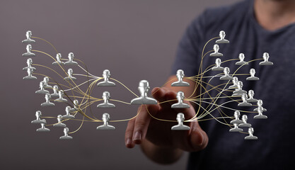 Abstract network of people connected by lines, representing concepts of teamwork, communication and...