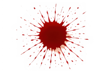 Blood splattering on transparent background representing violence, injury, and forensic concepts