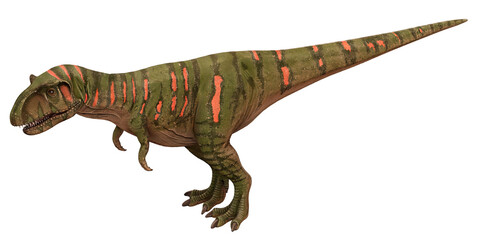 Realistic illustration of a colorful dinosaur.