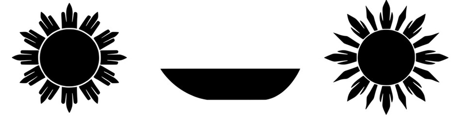 sunburst and bowl simple vector graphic in black and white