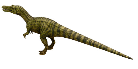 Realistic depiction of a large theropod dinosaur.