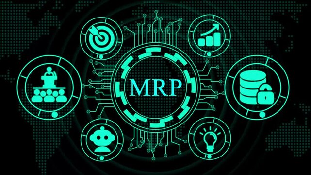 MRP Business Planning With Digital Icons material requirements planning. Business, Technology ,Internet and network concept.
